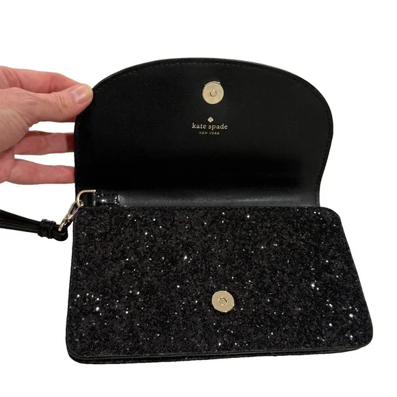 Kate Spade Glittery Evening Bag Wristlet 4 Leaf Clover Closure 3 Compartments - Picture 3 of 9